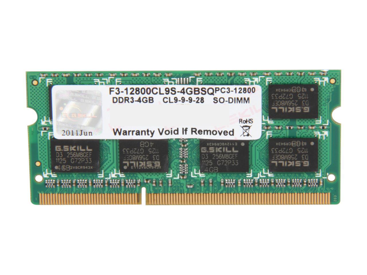 G.SKILL 4GB 204-Pin DDR3 SO-DIMM DDR3 1600 (PC3 12800) Laptop Memory Model F3-12800CL9S-4GBSQ
