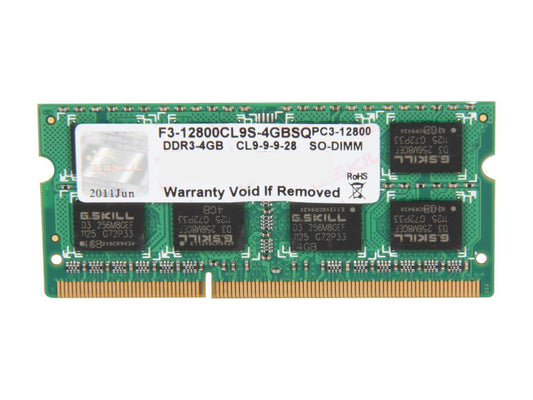 G.SKILL 4GB 204-Pin DDR3 SO-DIMM DDR3 1600 (PC3 12800) Laptop Memory Model F3-12800CL9S-4GBSQ