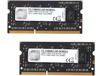 G.SKILL 8GB (2 x 4GB) 204-Pin DDR3 SO-DIMM DDR3 1600 (PC3 12800) Laptop Memory Model F3-12800CL9D-8GBSQ