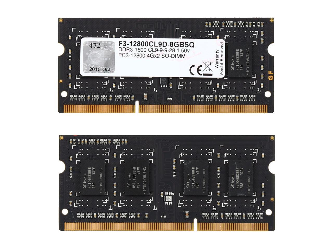 G.SKILL 8GB (2 x 4GB) 204-Pin DDR3 SO-DIMM DDR3 1600 (PC3 12800) Laptop Memory Model F3-12800CL9D-8GBSQ