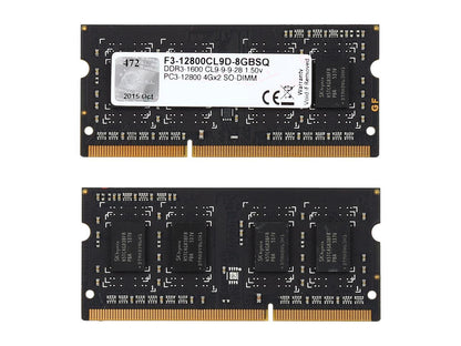 G.SKILL 8GB (2 x 4GB) 204-Pin DDR3 SO-DIMM DDR3 1600 (PC3 12800) Laptop Memory Model F3-12800CL9D-8GBSQ