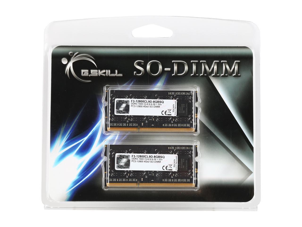 G.SKILL 8GB (2 x 4GB) 204-Pin DDR3 SO-DIMM DDR3 1600 (PC3 12800) Laptop Memory Model F3-12800CL9D-8GBSQ