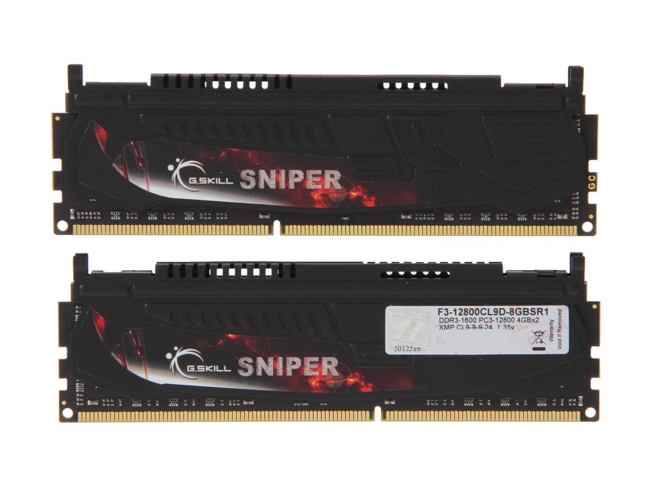 G.SKILL Sniper Series 8GB (2 x 4GB) 240-Pin DDR3 SDRAM DDR3L 1600 (PC3L 12800) Low Voltage Desktop Memory Model F3-12800CL9D-8GBSR1