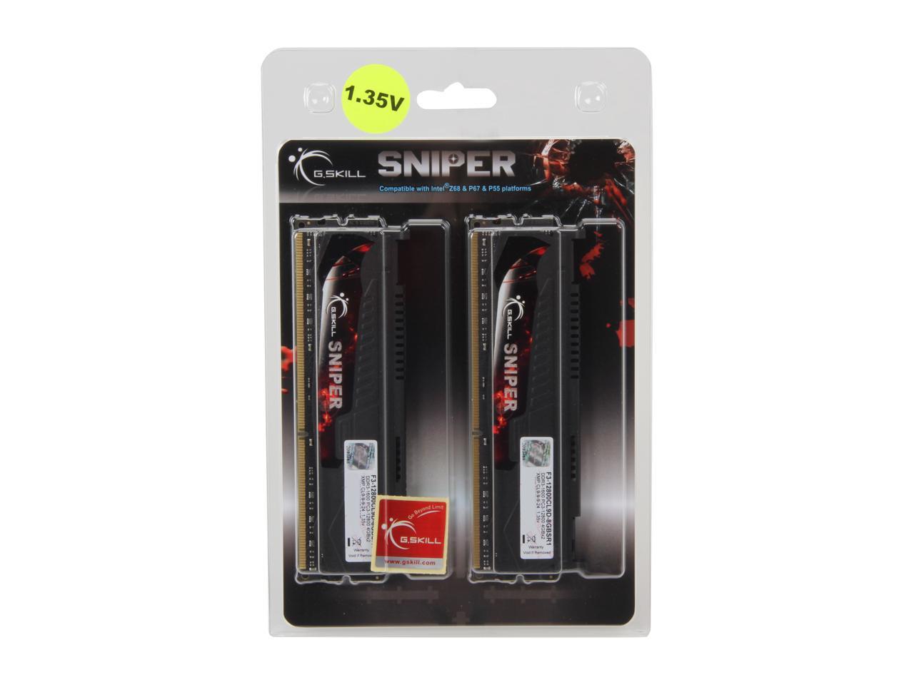 G.SKILL Sniper Series 8GB (2 x 4GB) 240-Pin DDR3 SDRAM DDR3L 1600 (PC3L 12800) Low Voltage Desktop Memory Model F3-12800CL9D-8GBSR1