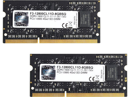 G.SKILL 8GB (2 x 4GB) 204-Pin DDR3 SO-DIMM DDR3 1600 (PC3 12800) Laptop Memory Model F3-12800CL11D-8GBSQ
