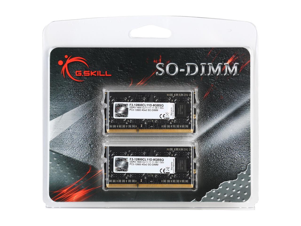 G.SKILL 8GB (2 x 4GB) 204-Pin DDR3 SO-DIMM DDR3 1600 (PC3 12800) Laptop Memory Model F3-12800CL11D-8GBSQ
