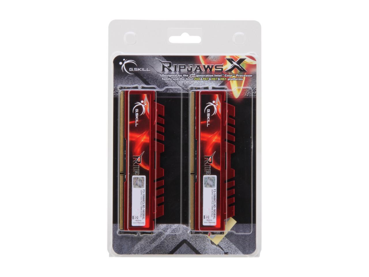 G.SKILL Ripjaws X Series 16GB (2 x 8GB) 240-Pin DDR3 SDRAM DDR3 1333 (PC3 10666) Desktop Memory Model F3-10666CL9D-16GBXL