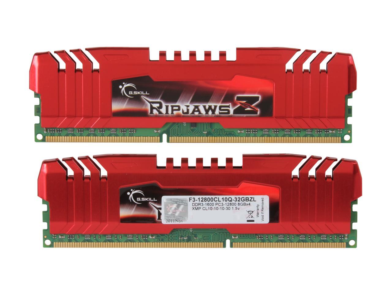 G.SKILL Ripjaws Z Series 32GB (4 x 8GB) 240-Pin DDR3 SDRAM DDR3 1600 (PC3 12800) Desktop Memory Model F3-12800CL10Q-32GBZL