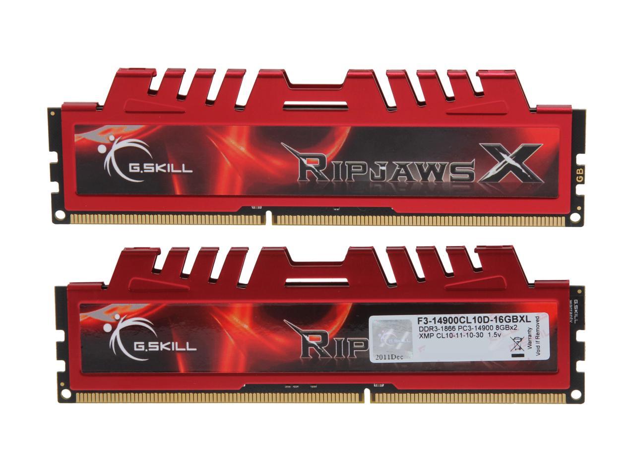 G.SKILL Ripjaws X Series 16GB (2 x 8GB) 240-Pin DDR3 SDRAM DDR3 1866 (PC3 14900) Desktop Memory Model F3-14900CL10D-16GBXL