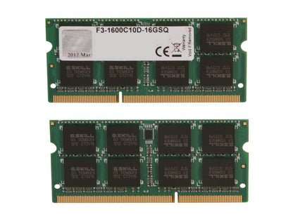G.SKILL Standard Series 16GB (2 x 8GB) 204-Pin DDR3 SO-DIMM DDR3 1600 (PC3 12800) Laptop Memory Model F3-1600C10D-16GSQ