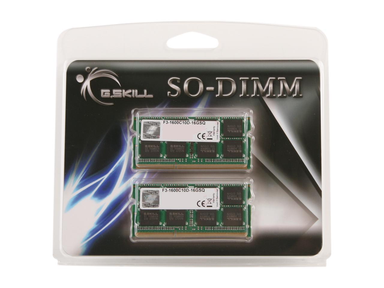 G.SKILL Standard Series 16GB (2 x 8GB) 204-Pin DDR3 SO-DIMM DDR3 1600 (PC3 12800) Laptop Memory Model F3-1600C10D-16GSQ