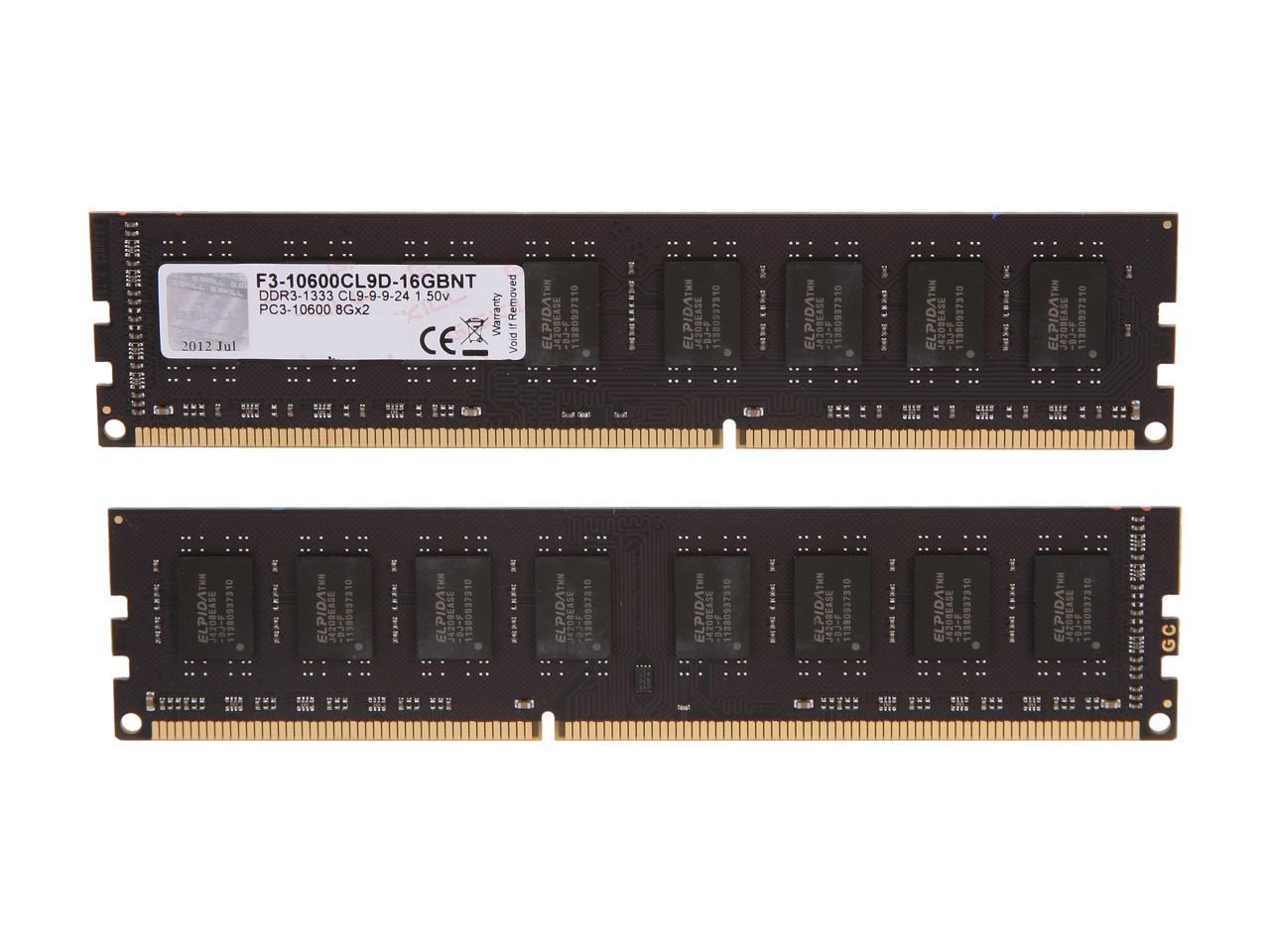 G.SKILL Value Series 16GB (2 x 8GB) 240-Pin DDR3 SDRAM DDR3 1333 (PC3 10600) Desktop Memory Model F3-10600CL9D-16GBNT