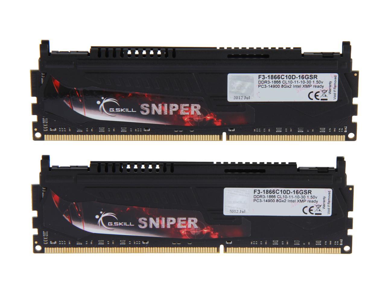 G.SKILL Sniper Gaming Series 16GB (2 x 8GB) 240-Pin DDR3 SDRAM DDR3 1866 (PC3 14900) Desktop Memory Model F3-1866C10D-16GSR