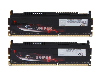 G.SKILL Sniper Gaming Series 16GB (2 x 8GB) 240-Pin DDR3 SDRAM DDR3 1866 (PC3 14900) Desktop Memory Model F3-1866C10D-16GSR