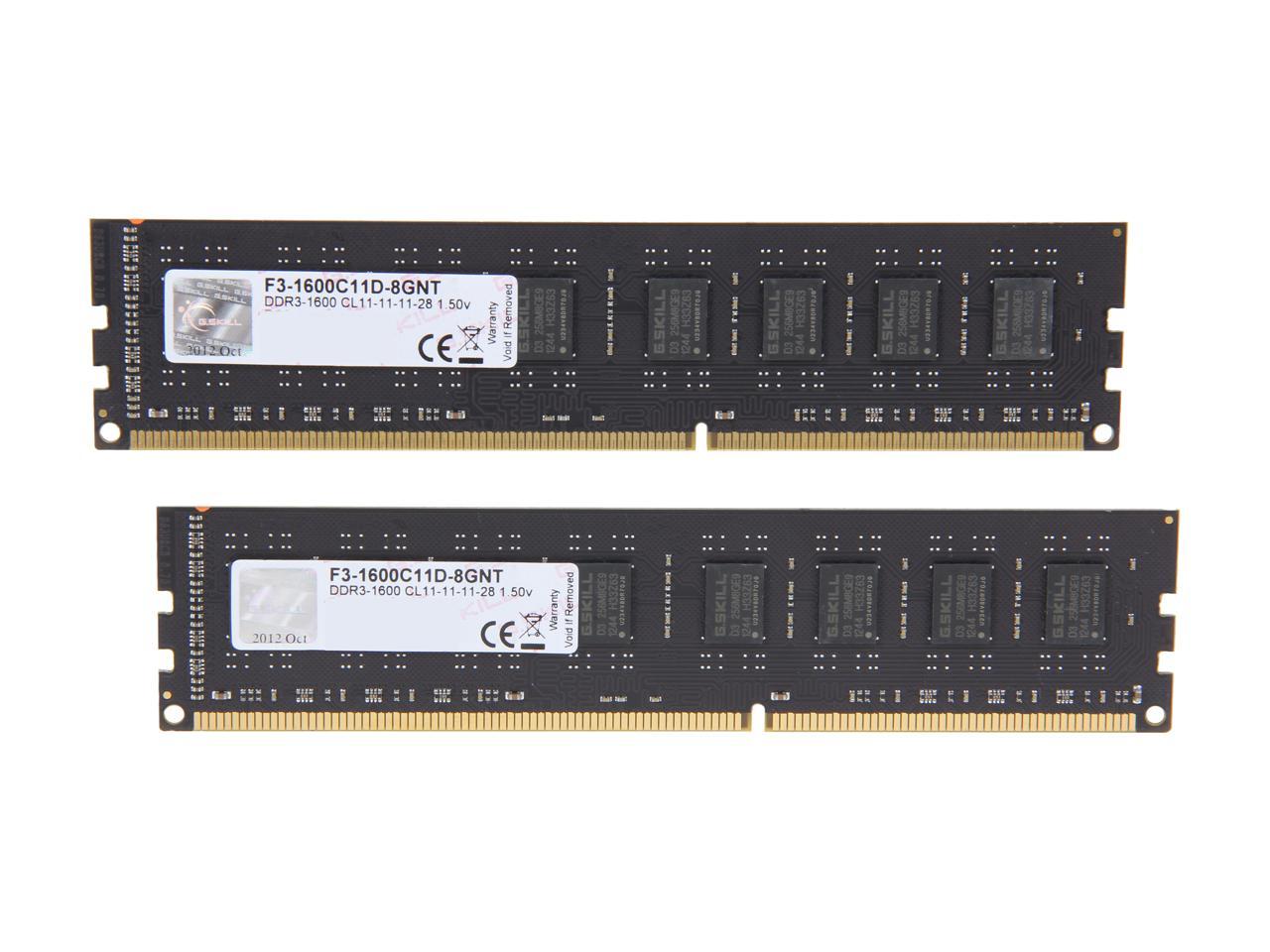 G.SKILL Value 8GB (2 x 4GB) 240-Pin DDR3 SDRAM DDR3 1600 (PC3 12800) Desktop Memory Model F3-1600C11D-8GNT