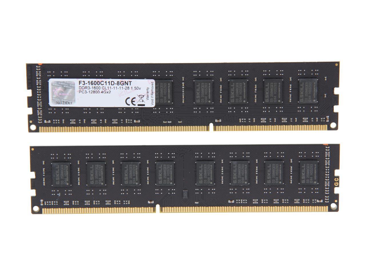 G.SKILL Value 8GB (2 x 4GB) 240-Pin DDR3 SDRAM DDR3 1600 (PC3 12800) Desktop Memory Model F3-1600C11D-8GNT