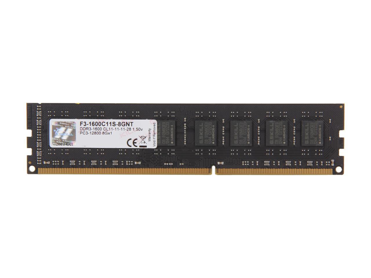 G.SKILL Value 8GB 240-Pin DDR3 SDRAM DDR3 1600 (PC3 12800) Desktop Memory Model F3-1600C11S-8GNT