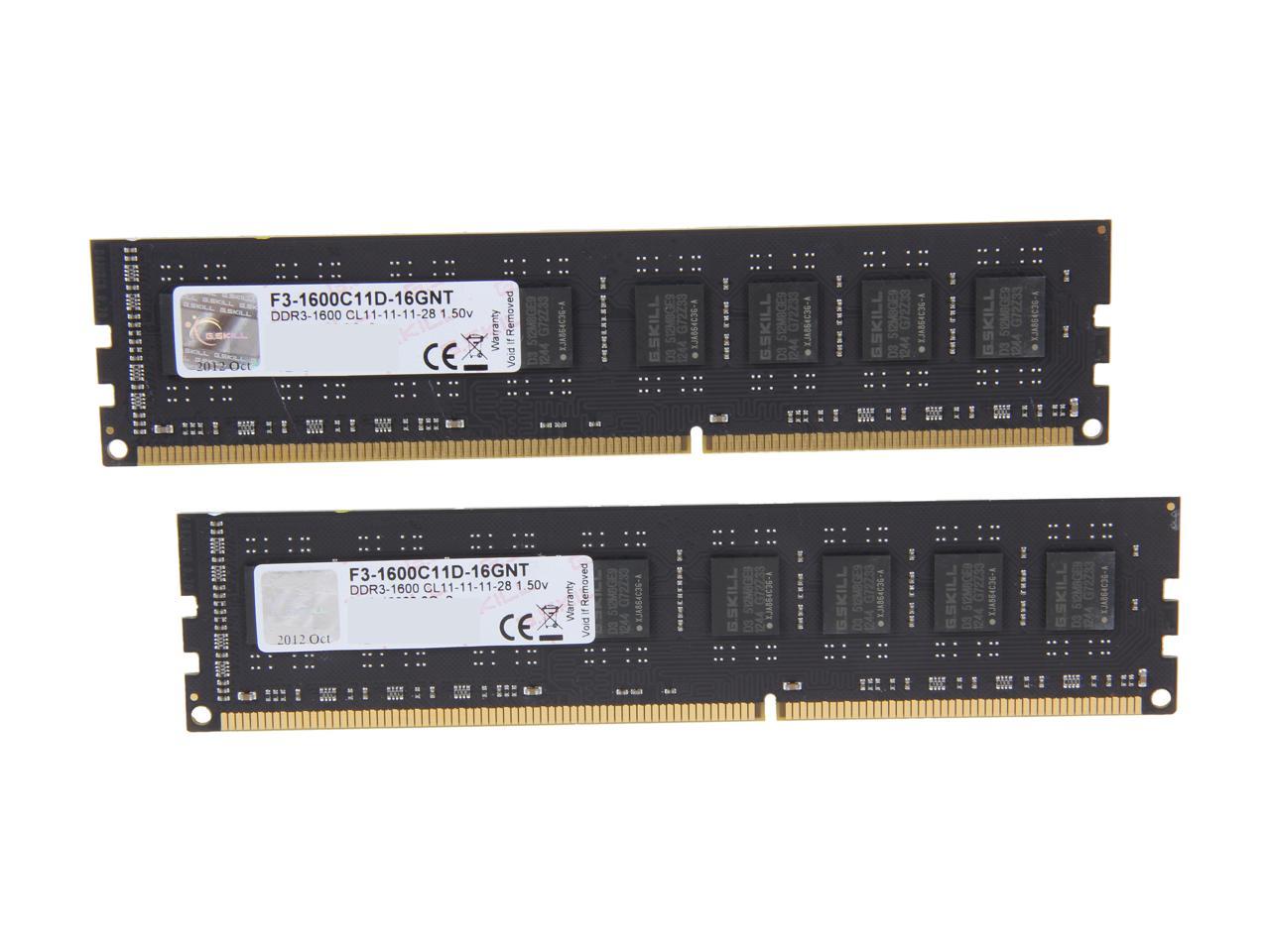 G.SKILL Value 16GB (2 x 8GB) 240-Pin DDR3 SDRAM DDR3 1600 (PC3 12800) Desktop Memory Model F3-1600C11D-16GNT