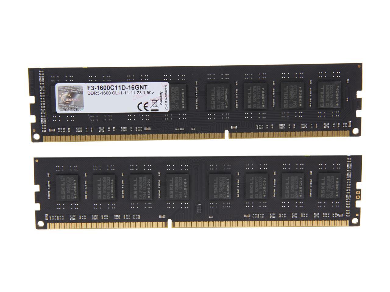 G.SKILL Value 16GB (2 x 8GB) 240-Pin DDR3 SDRAM DDR3 1600 (PC3 12800) Desktop Memory Model F3-1600C11D-16GNT