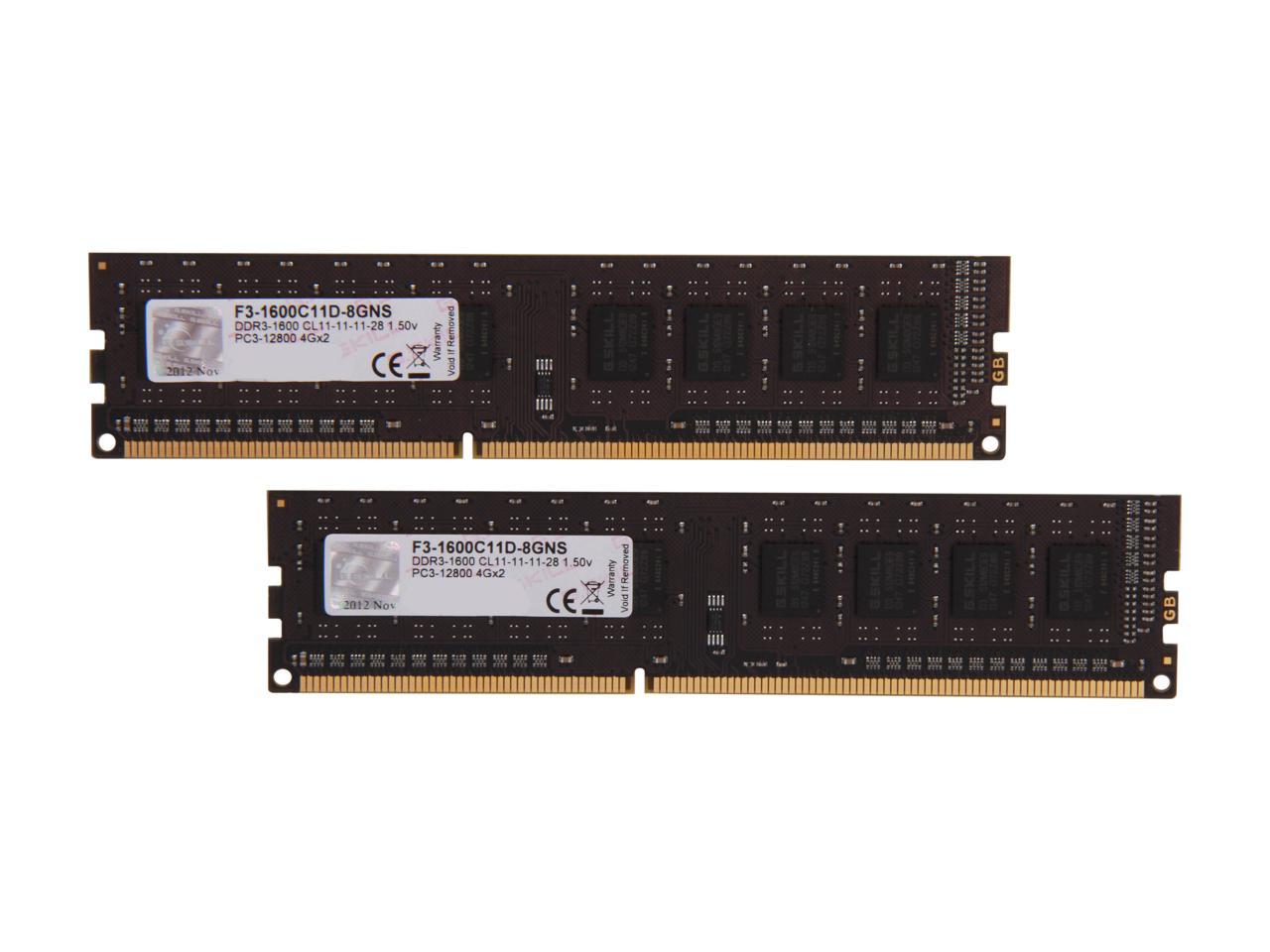 G.SKILL NS Series 8GB (2 x 4GB) 240-Pin DDR3 SDRAM DDR3 1600 (PC3 12800) Desktop Memory Model F3-1600C11D-8GNS