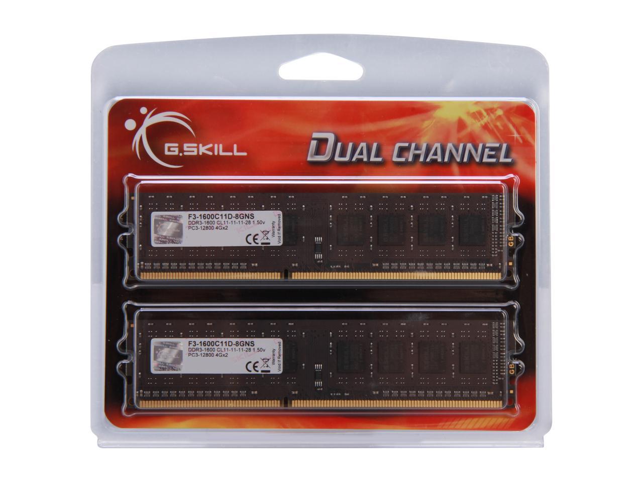 G.SKILL NS Series 8GB (2 x 4GB) 240-Pin DDR3 SDRAM DDR3 1600 (PC3 12800) Desktop Memory Model F3-1600C11D-8GNS
