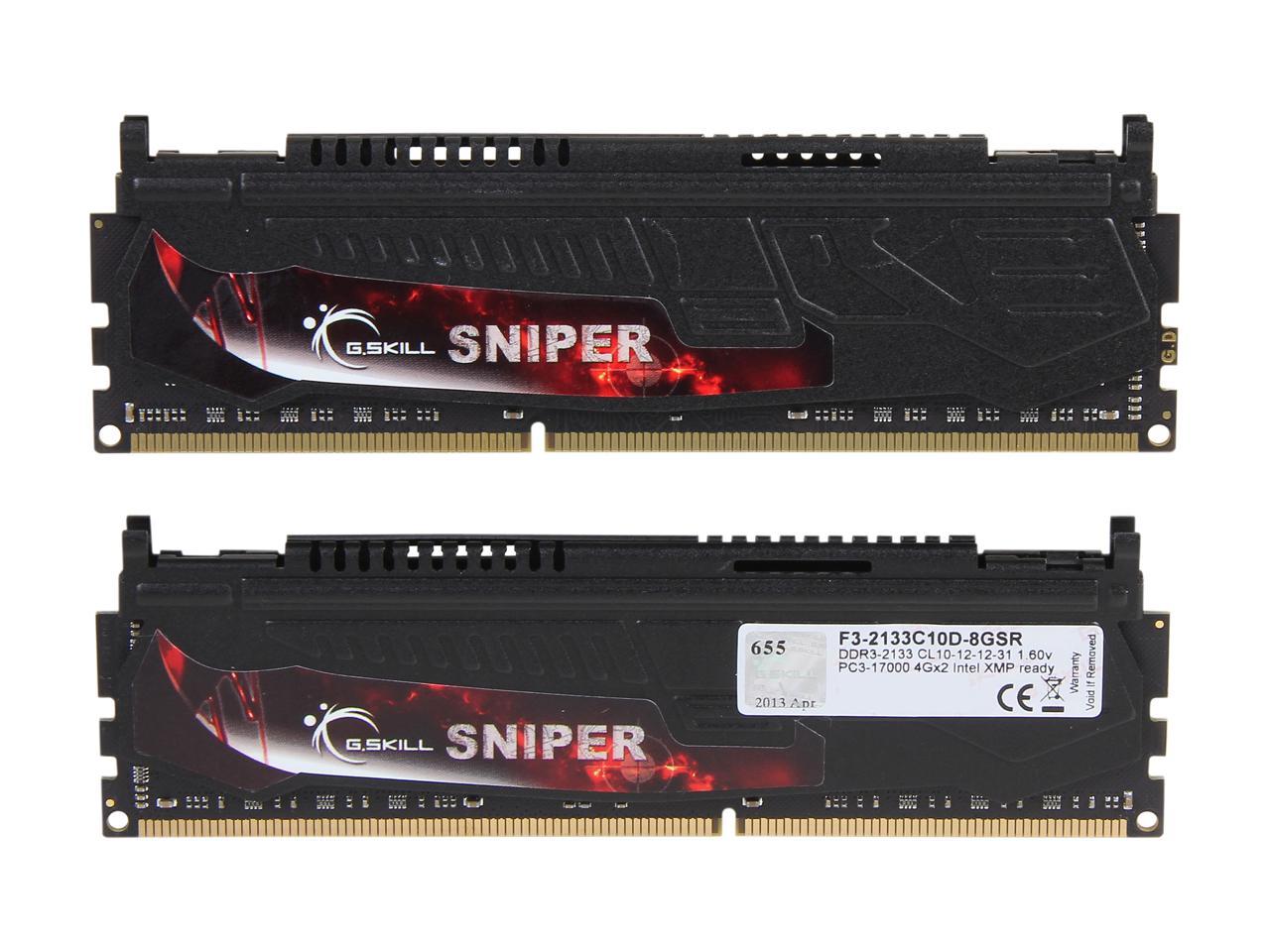 G.SKILL Sniper Series 8GB (2 x 4GB) 240-Pin DDR3 SDRAM DDR3 2133 (PC3 17000) Desktop Memory Model F3-2133C10D-8GSR