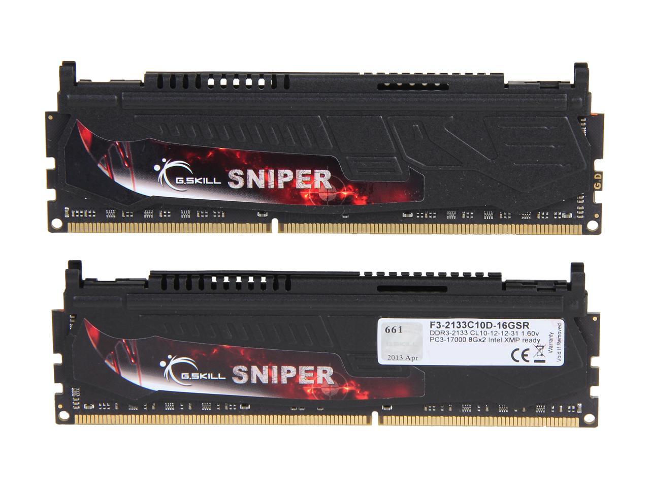 G.SKILL Sniper Series 16GB (2 x 8GB) 240-Pin DDR3 SDRAM DDR3 2133 (PC3 17000) Desktop Memory Model F3-2133C10D-16GSR