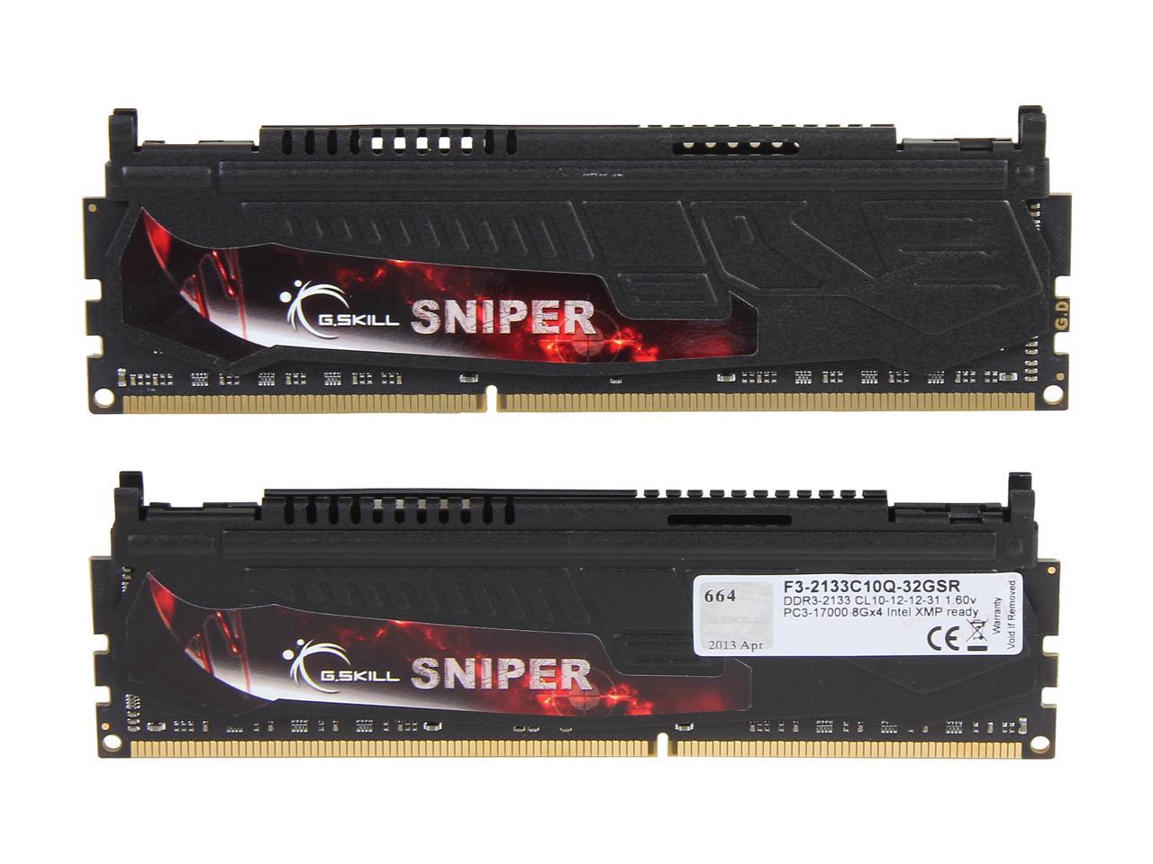 G.SKILL Sniper Series 32GB (4 x 8GB) 240-Pin DDR3 SDRAM DDR3 2133 (PC3 17000) Desktop Memory Model F3-2133C10Q-32GSR