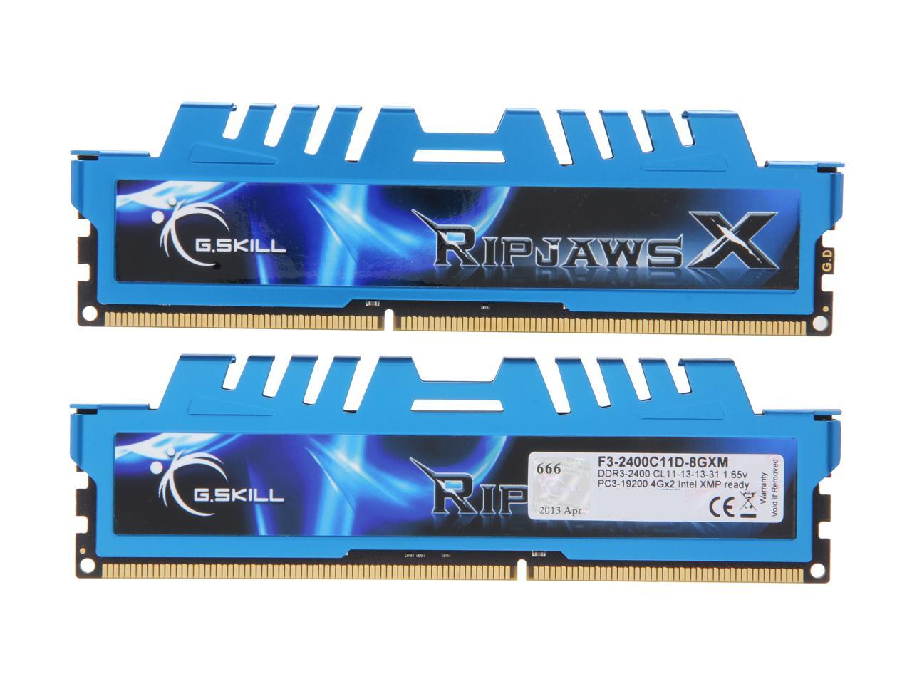 G.SKILL Ripjaws X Series 8GB (2 x 4GB) 240-Pin DDR3 SDRAM DDR3 2400 (PC3 19200) Desktop Memory Model F3-2400C11D-8GXM