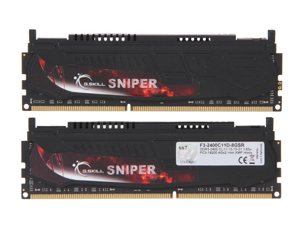 G.SKILL Sniper Series 8GB (2 x 4GB) 240-Pin DDR3 SDRAM DDR3 2400 (PC3 19200) Desktop Memory Model F3-2400C11D-8GSR