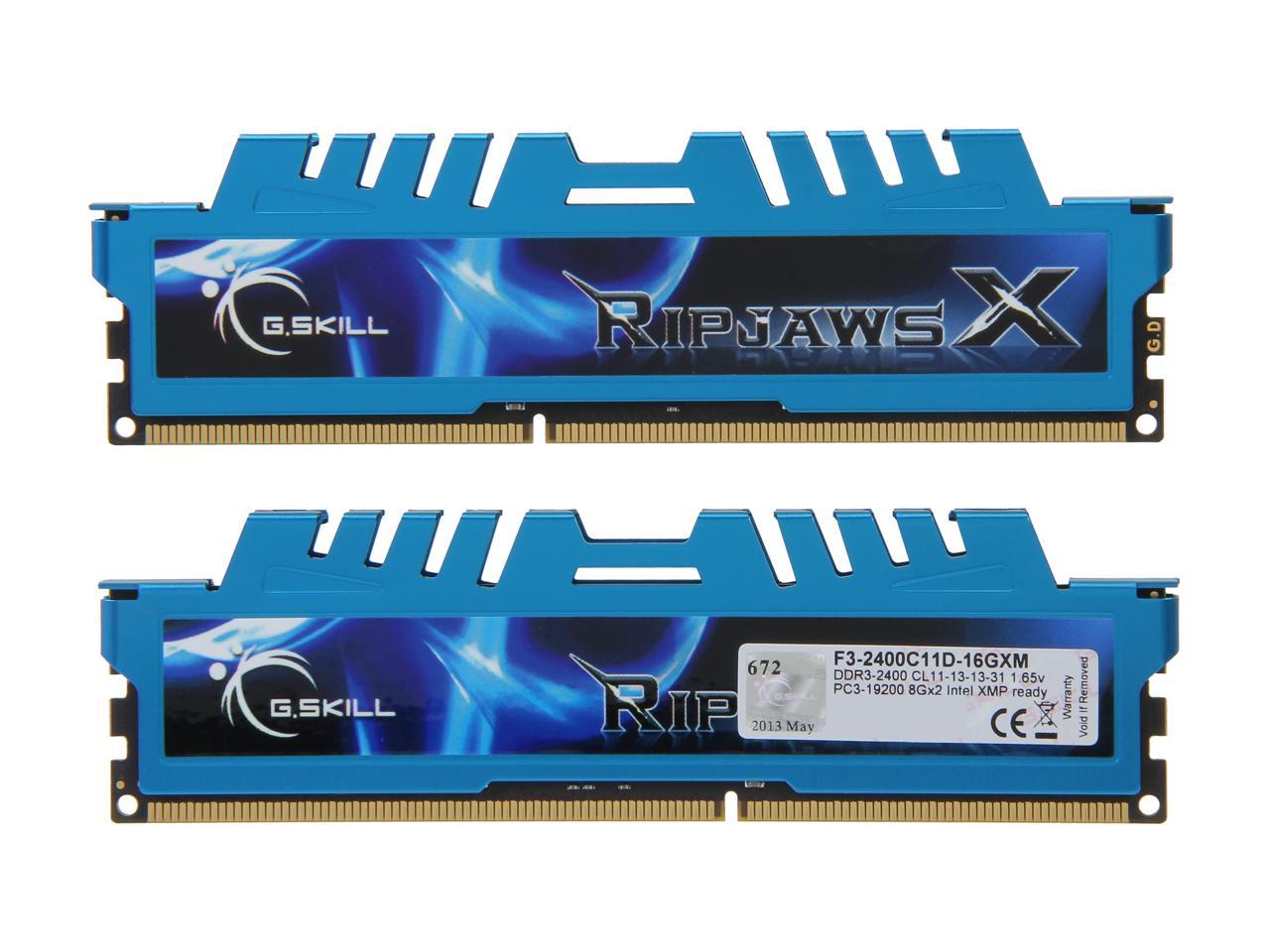 G.SKILL Ripjaws X Series 16GB (2 x 8GB) 240-Pin DDR3 SDRAM DDR3 2400 (PC3 19200) Desktop Memory Model F3-2400C11D-16GXM