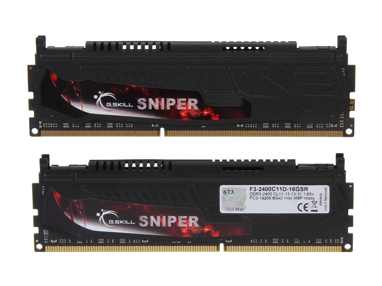 G.SKILL Sniper Series 16GB (2 x 8GB) 240-Pin DDR3 SDRAM DDR3 2400 (PC3 19200) Desktop Memory Model F3-2400C11D-16GSR