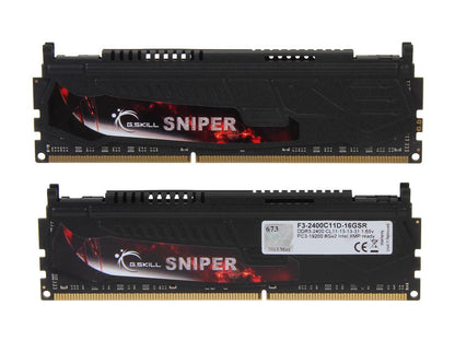 G.SKILL Sniper Series 16GB (2 x 8GB) 240-Pin DDR3 SDRAM DDR3 2400 (PC3 19200) Desktop Memory Model F3-2400C11D-16GSR