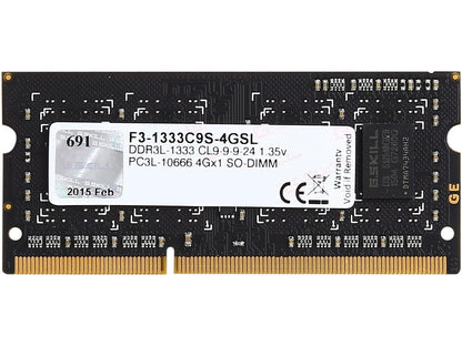 G.SKILL 4GB 204-Pin DDR3 SO-DIMM DDR3L 1333 (PC3L 10666) Laptop Memory Model F3-1333C9S-4GSL