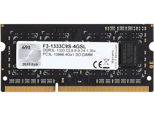G.SKILL 4GB 204-Pin DDR3 SO-DIMM DDR3L 1333 (PC3L 10666) Laptop Memory Model F3-1333C9S-4GSL
