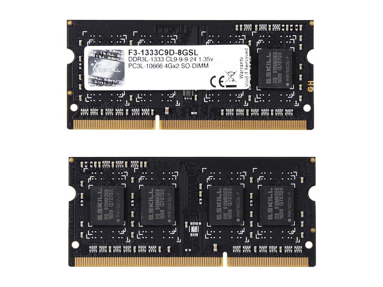 G.SKILL 8GB (2 x 4GB) 204-Pin DDR3 SO-DIMM DDR3L 1333 (PC3L 10666) Laptop Memory Model F3-1333C9D-8GSL