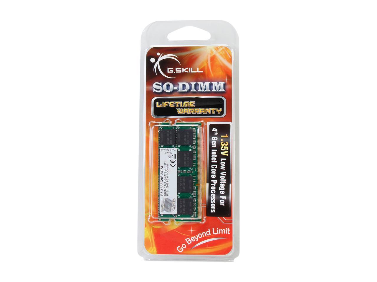 G.SKILL 8GB 204-Pin DDR3 SO-DIMM DDR3L 1333 (PC3L 10600) Laptop Memory Model F3-1333C9S-8GSL