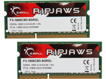 G.SKILL Ripjaws Series 8GB (2 x 4GB) 204-Pin DDR3 SO-DIMM DDR3L 1600 (PC3L 12800) Laptop Memory Model F3-1600C9D-8GRSL