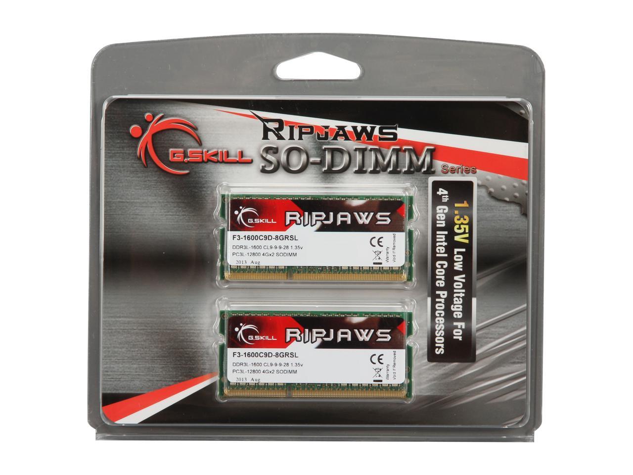 G.SKILL Ripjaws Series 8GB (2 x 4GB) 204-Pin DDR3 SO-DIMM DDR3L 1600 (PC3L 12800) Laptop Memory Model F3-1600C9D-8GRSL