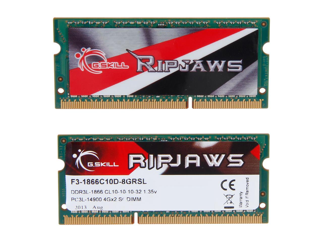 G.SKILL Ripjaws Series 8GB (2 x 4GB) 204-Pin DDR3 SO-DIMM DDR3 1866 (PC3 14900) Laptop Memory Model F3-1866C10D-8GRSL