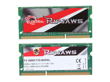 G.SKILL Ripjaws Series 8GB (2 x 4GB) 204-Pin DDR3 SO-DIMM DDR3L 1600 (PC3L 12800) Laptop Memory Model F3-1600C11D-8GRSL