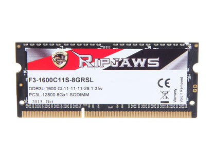 G.SKILL Ripjaws Series 8GB 204-Pin DDR3 SO-DIMM DDR3L 1600 (PC3L 12800) Laptop Memory Model F3-1600C11S-8GRSL
