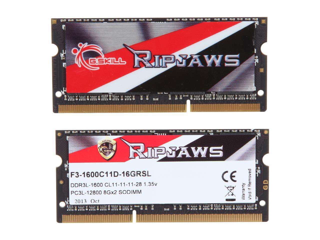 G.SKILL Ripjaws Series 16GB (2 x 8GB) 204-Pin DDR3 SO-DIMM DDR3L 1600 (PC3L 12800) Laptop Memory Model F3-1600C11D-16GRSL