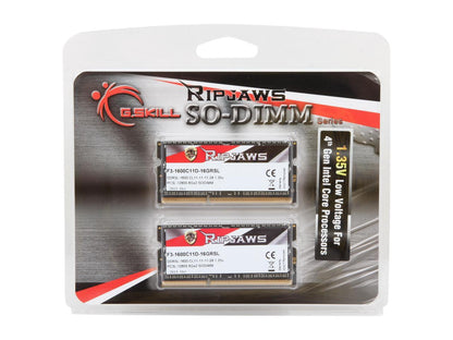 G.SKILL Ripjaws Series 16GB (2 x 8GB) 204-Pin DDR3 SO-DIMM DDR3L 1600 (PC3L 12800) Laptop Memory Model F3-1600C11D-16GRSL