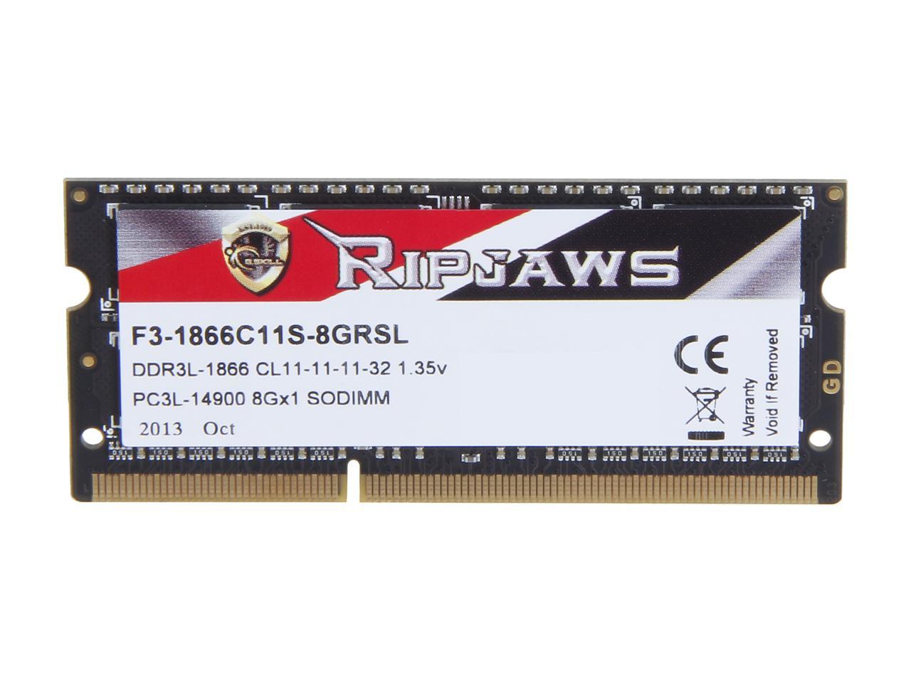 G.SKILL Ripjaws Series 8GB 204-Pin DDR3 SO-DIMM DDR3 1866 (PC3 14900) Laptop Memory Model F3-1866C11S-8GRSL
