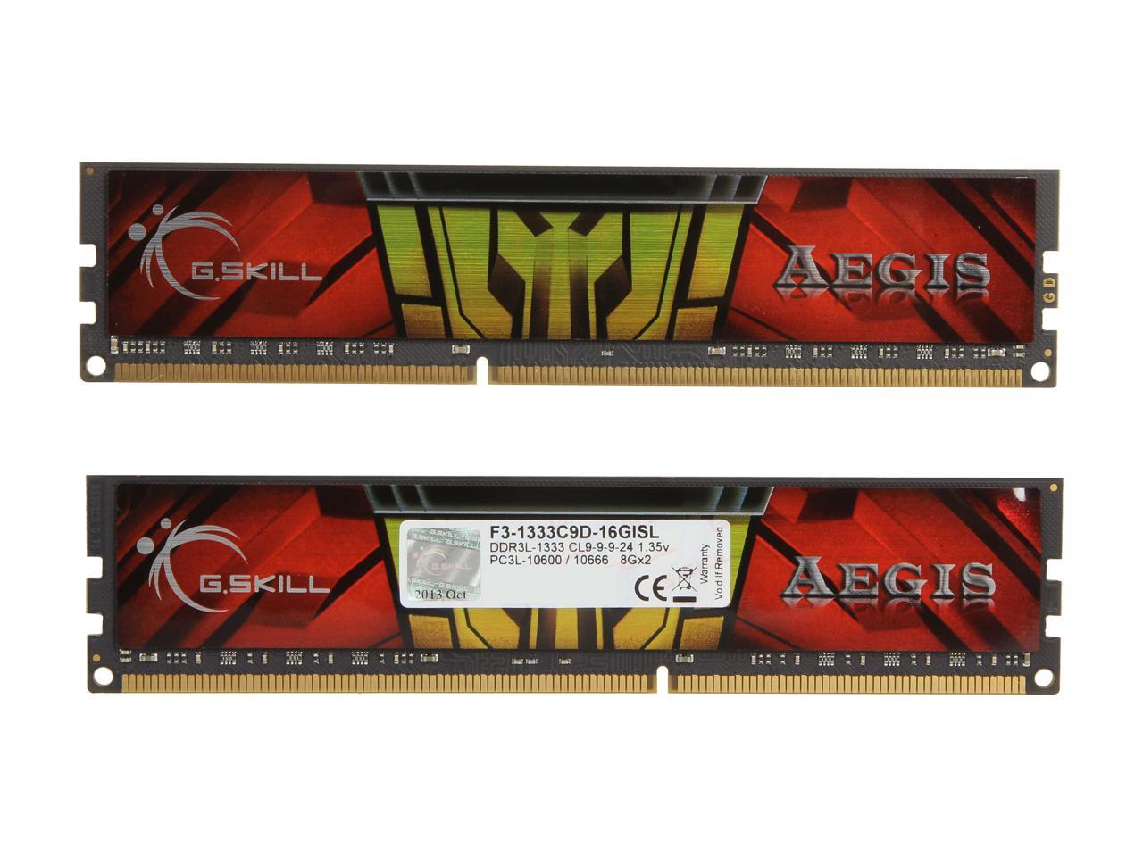 G.SKILL AEGIS 16GB (2 x 8GB) 240-Pin DDR3 SDRAM DDR3L 1333 (PC3L 10600) Desktop Memory Model F3-1333C9D-16GISL