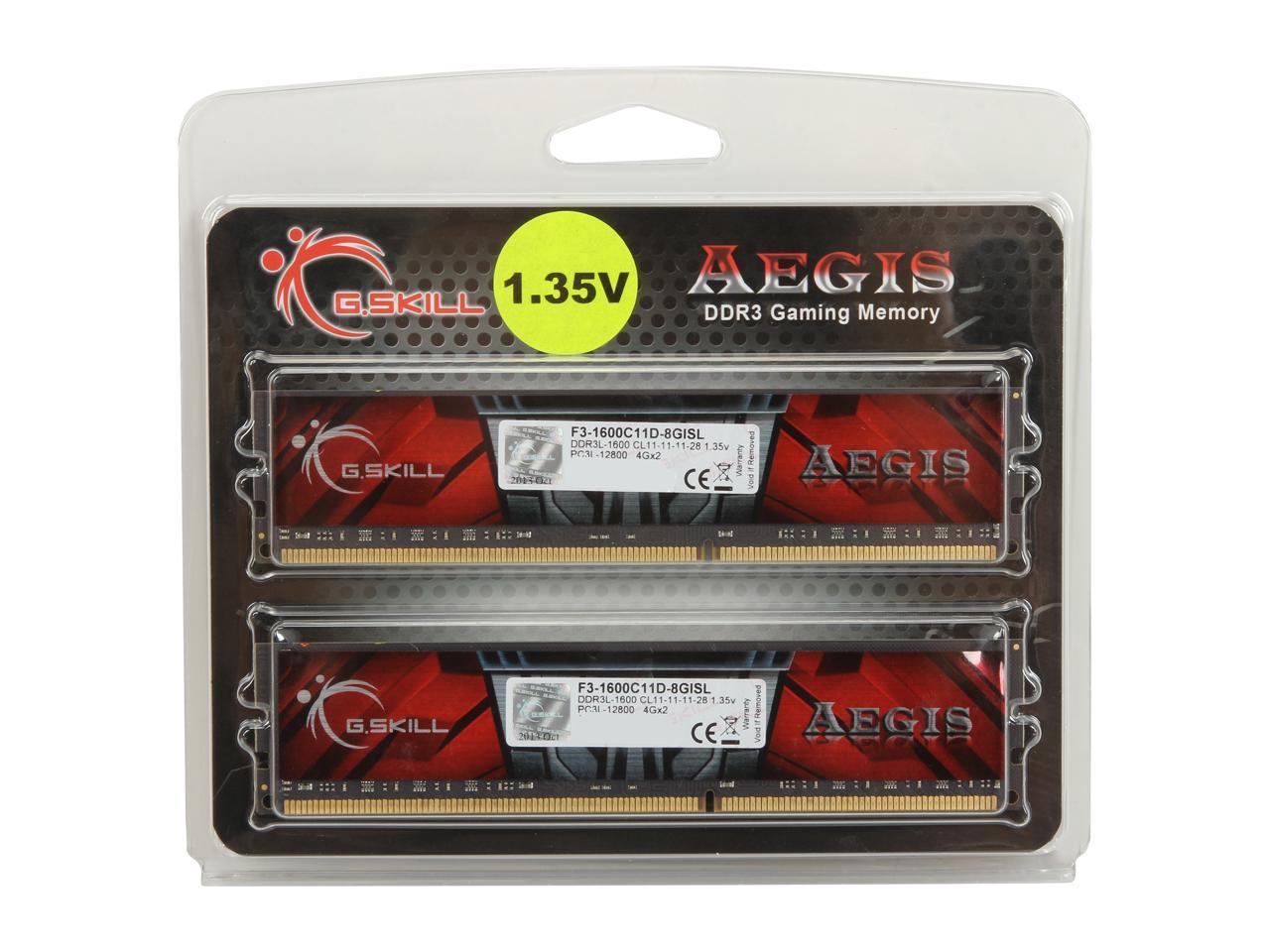 G.SKILL AEGIS 8GB (2 x 4GB) 240-Pin DDR3 SDRAM DDR3L 1600 (PC3L 12800) Desktop Memory Model F3-1600C11D-8GISL