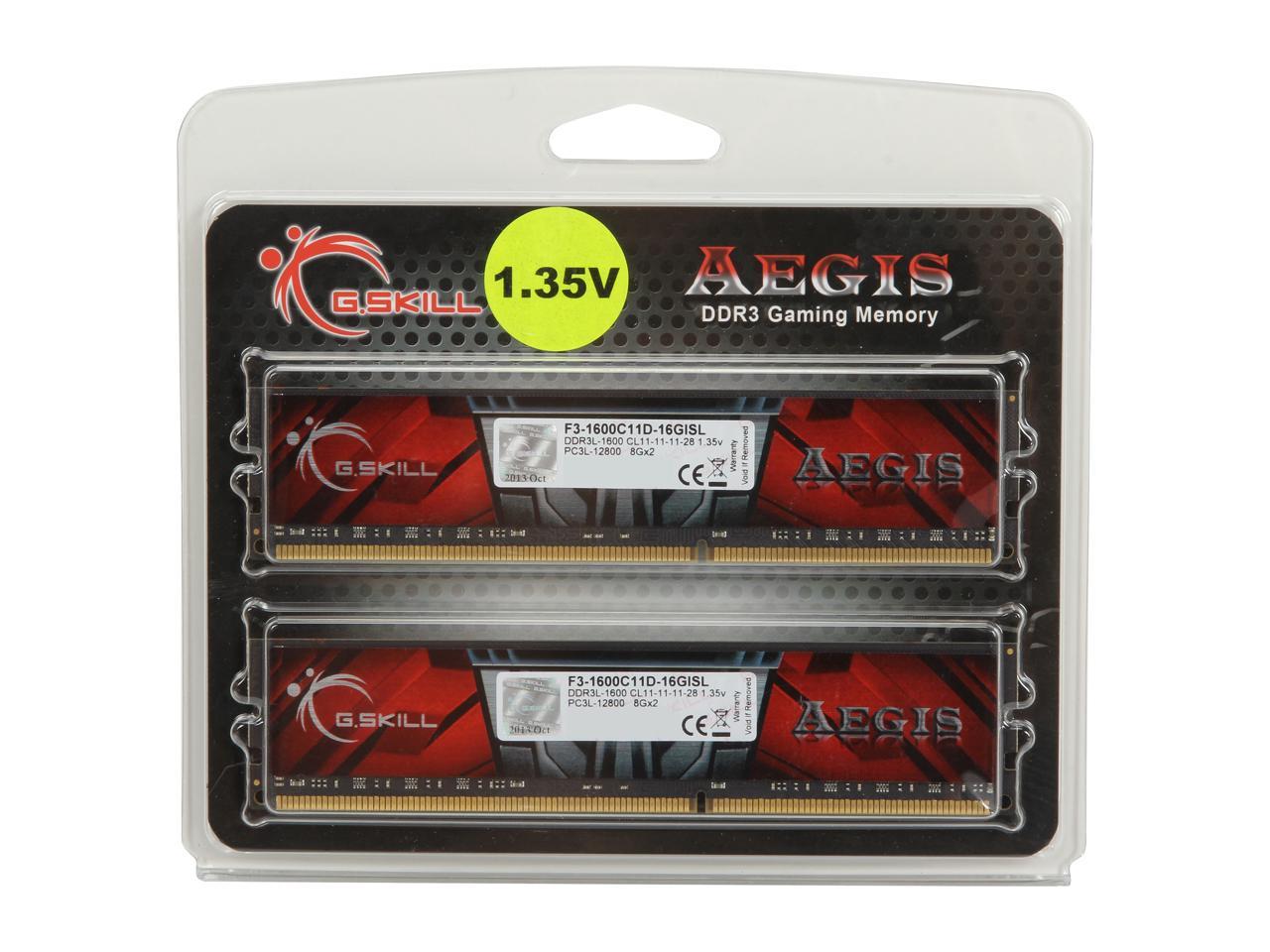 G.SKILL AEGIS 16GB (2 x 8GB) 240-Pin DDR3 SDRAM DDR3L 1600 (PC3L 12800) Desktop Memory Model F3-1600C11D-16GISL