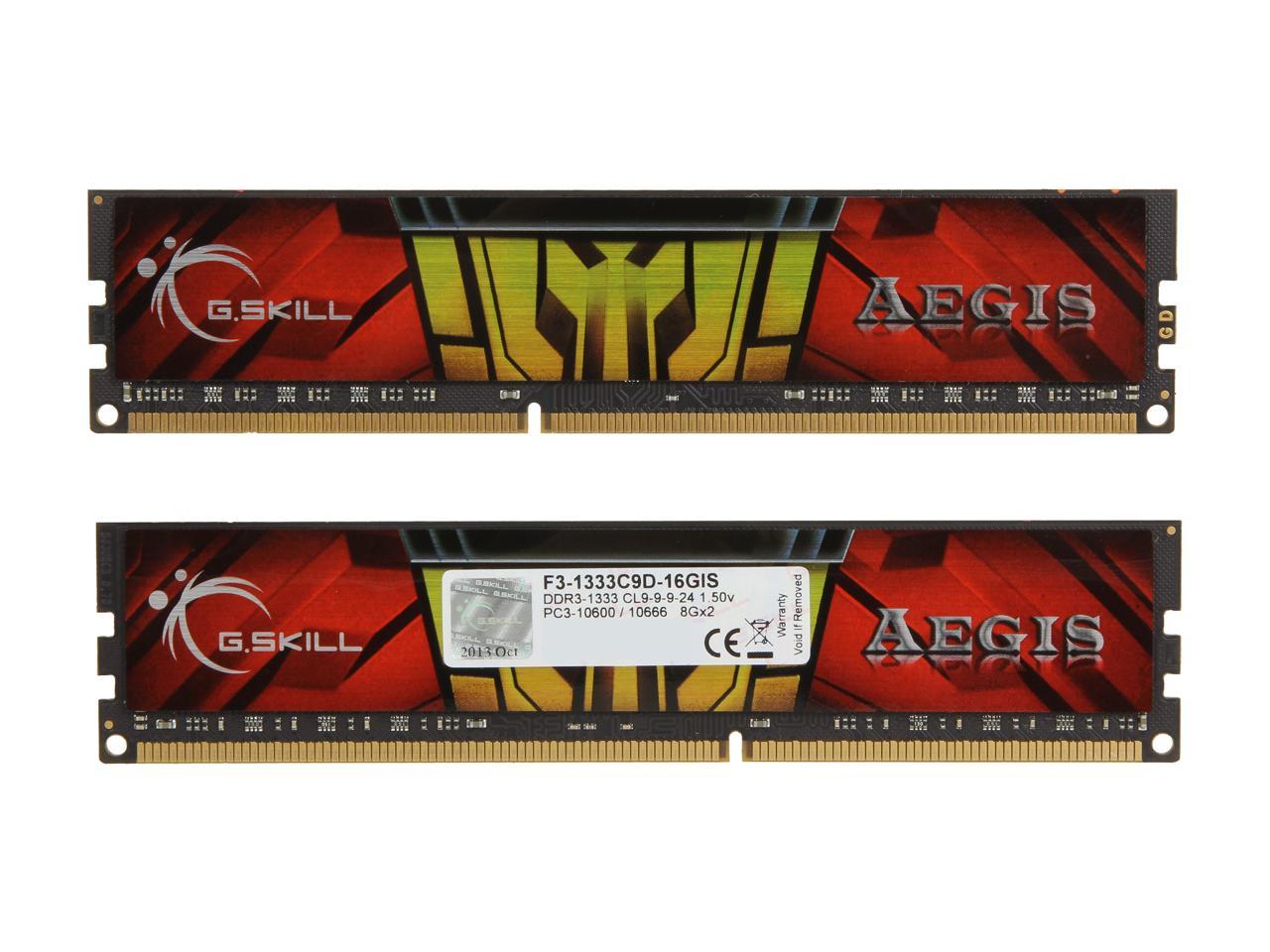 G.SKILL AEGIS 16GB (2 x 8GB) 240-Pin DDR3 SDRAM DDR3 1333 (PC3 10600) Desktop Memory Model F3-1333C9D-16GIS