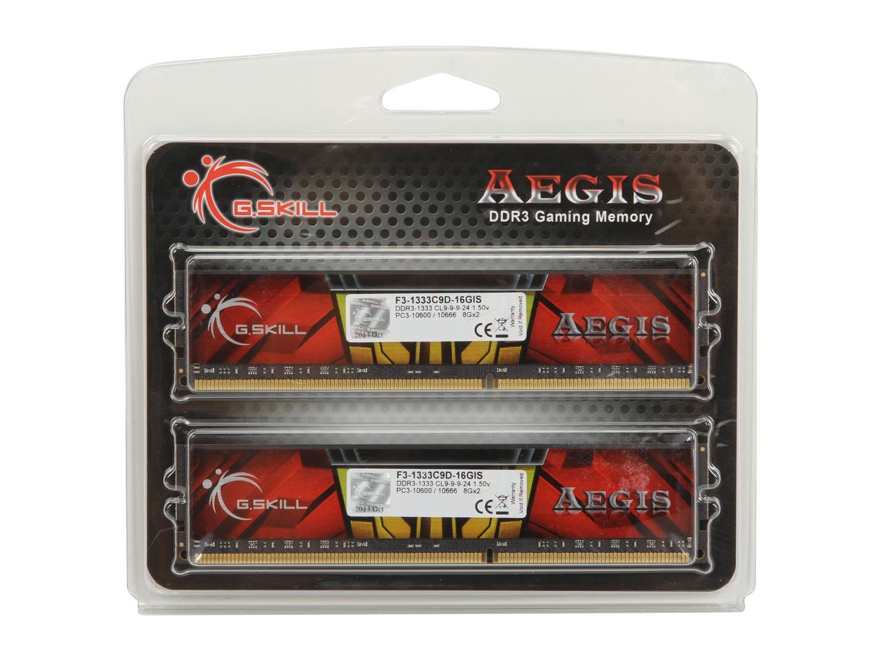 G.SKILL AEGIS 16GB (2 x 8GB) 240-Pin DDR3 SDRAM DDR3 1333 (PC3 10600) Desktop Memory Model F3-1333C9D-16GIS